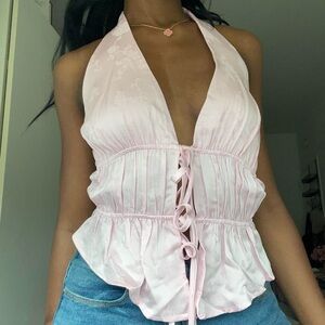 Free People Light Pink Halter Blouse